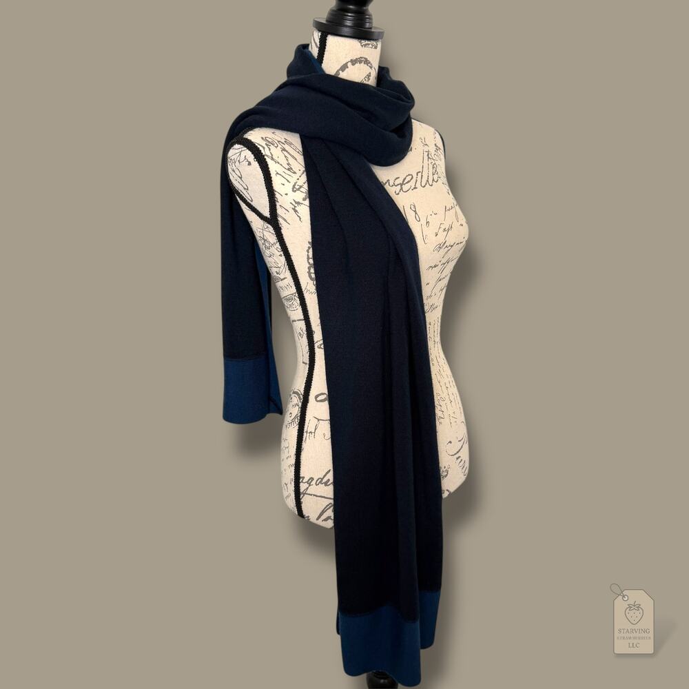 Navy Wool Blend Colorblock Scarf Wrap 21x75 - Picture 3 of 7